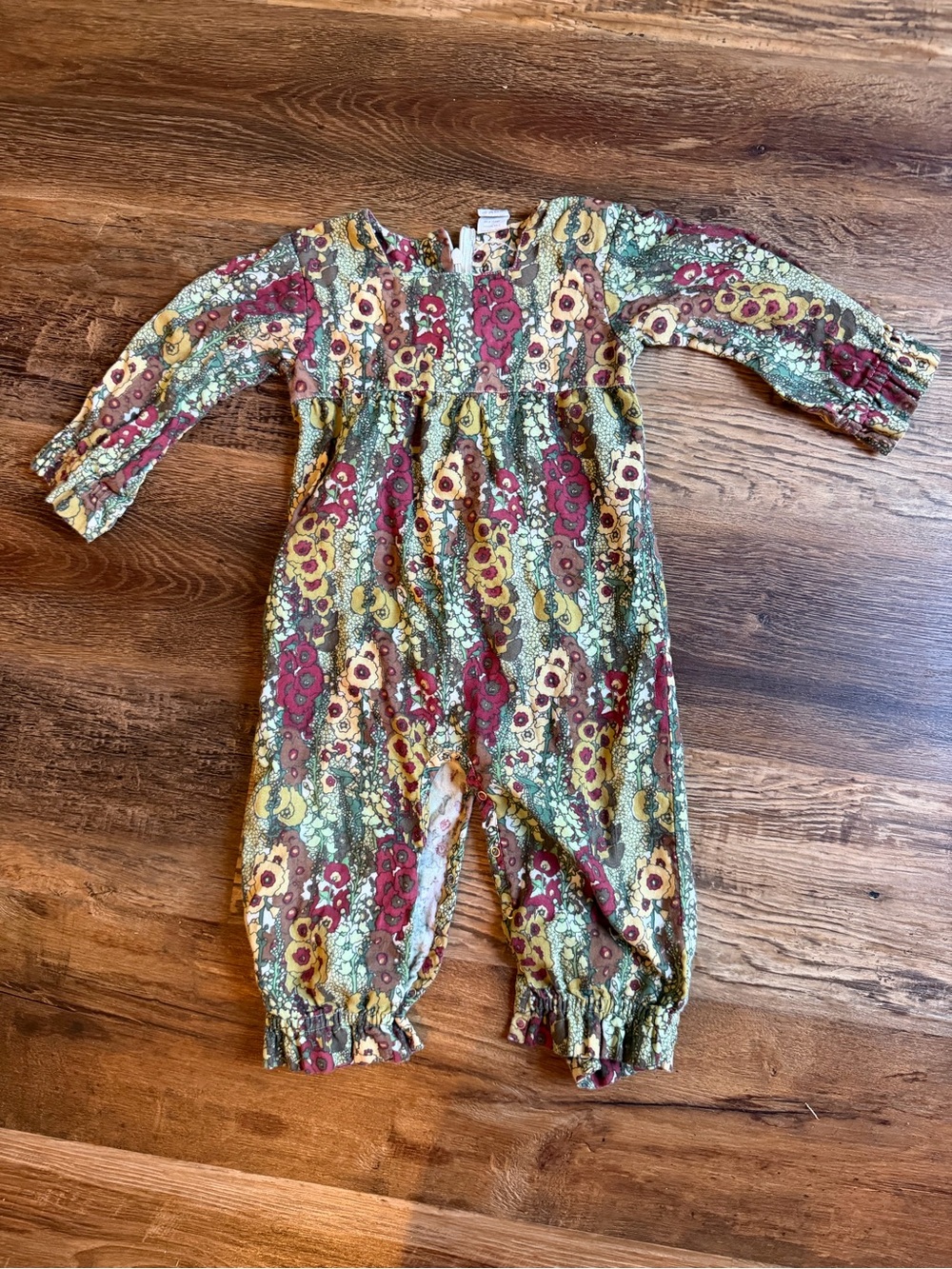 kate quinn Floral Long-Sleeve One-Piece in Green, Burgundy & Mustard